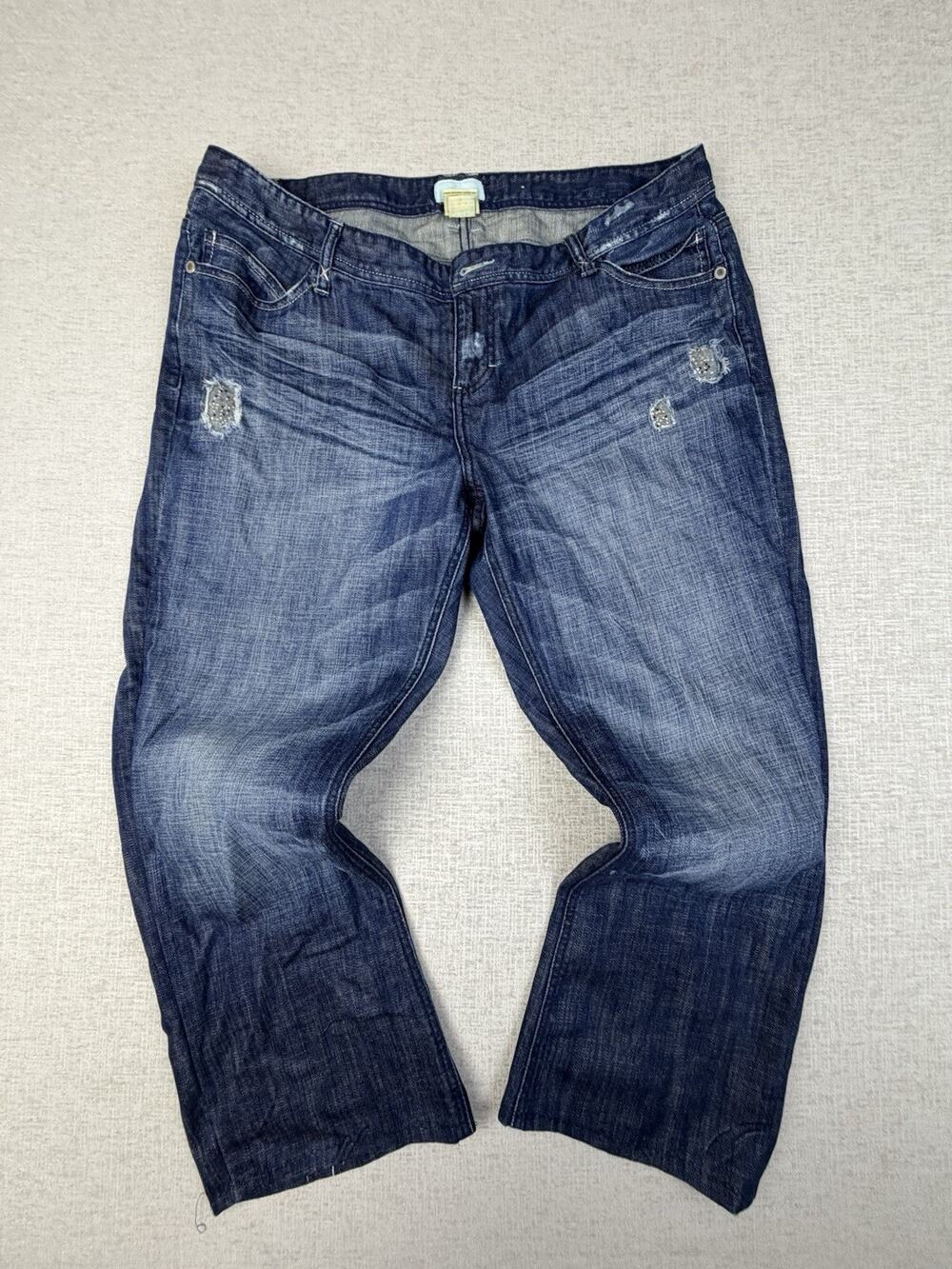 Maurices Women’s Plus 20 Cropped Flare Jeans 27 Inseam Rhinestone READ